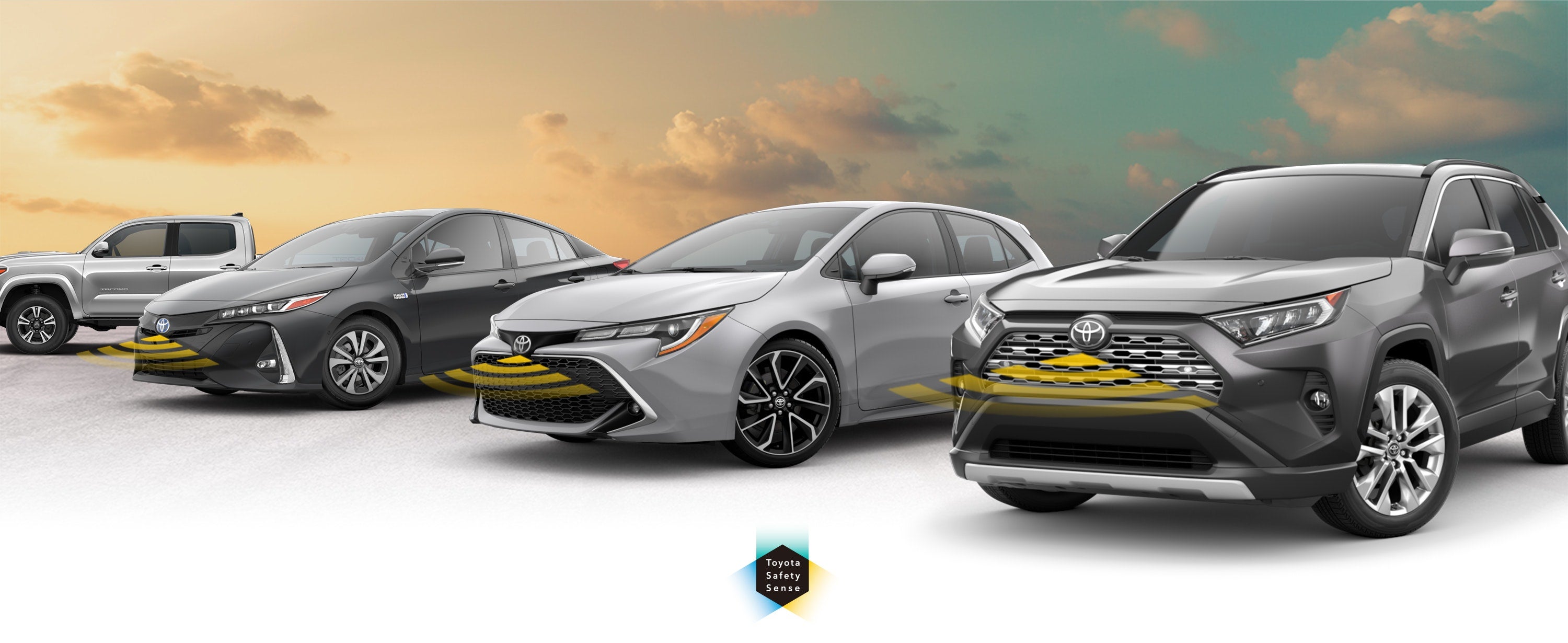 Toyota Safety Sense: Designed for Safety. Options shown on Toyota models including RAV4, Tacoma, and Camry, available now at LeadCar Toyota Mankato in MANKATO MN.